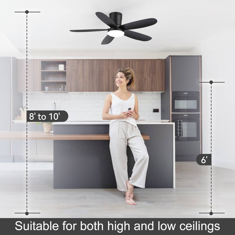 42-inch ABS 5-Blade Flush Mount Ceiling Fan with Dimmable LED Light and Remote