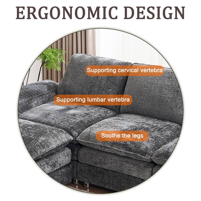 Modern Deep 3 Seat Sofa with Ottoman, Comfy Polyester Upholstered Furniture for Living Room, Studio, Office