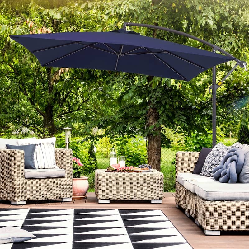 Bonosuki 8.2 x 8.2Ft Patio Offset Umbrella w/ Weighted Base - Navy Blue