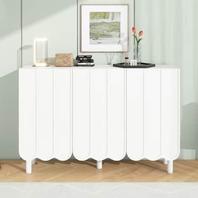 Classic Style Minimalist Shoe Cabinet with 5 Solid Wood Legs, Sideboard Buffet Cabinet with Adjustable Shelves