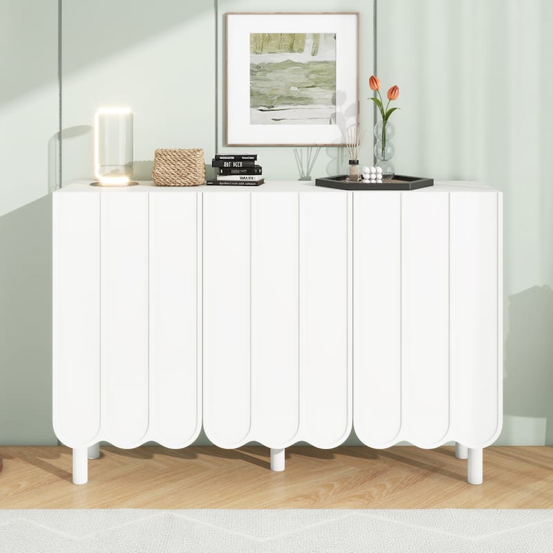 Roomfitters Minimalist Shoe Cabinet with Wave Doors, Sideboard Buffet Cabinet with Adjustable Shelves, Large Storage Cabinet - White
