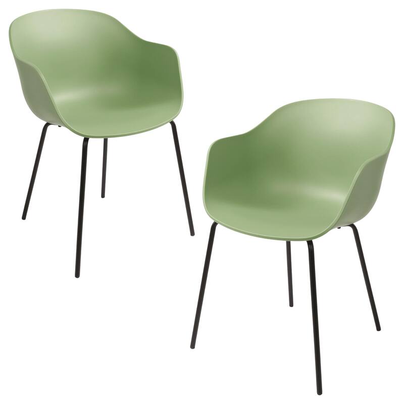 Furnish Theory Curve-K ML Indoor/Outdoor Dining Armchairs Arm Chairs w Polypropylene Shell & Powder-Coated Steel Legs (Set of 2) - Reseda Green Shell & Black Legs