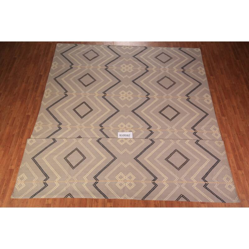 Geometric Kilim Durrie Oriental Large Area Rug Oriental Carpet - 10'7" x 14'6"