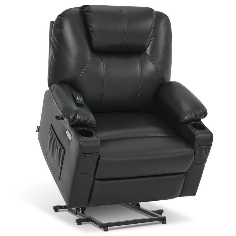 MCombo Medium-Wide Power Lift Recliner Chair Sofa with Massage and Heat for Elderly People, Faux Leather R7045