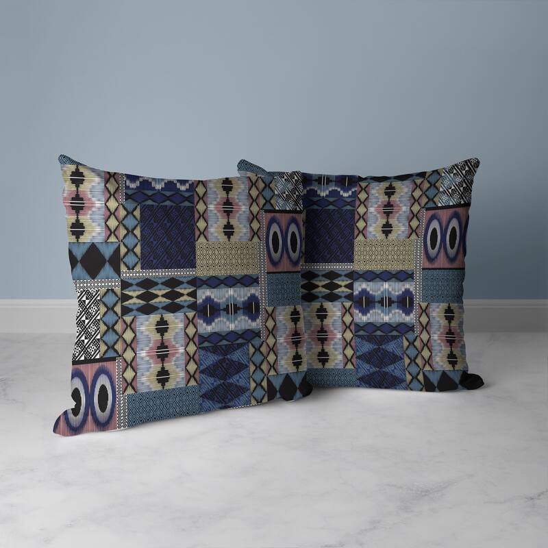 Patched Perfection Faux Suede Reversible Throw Pillow Blue and Pink