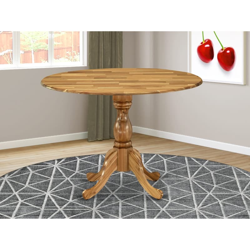 East West Furniture Dublin Modern Kitchen Table - a Round Dining Table Top with Dropleaf & Pedestal Base, (Finish Option) - DMT-ANA-TP