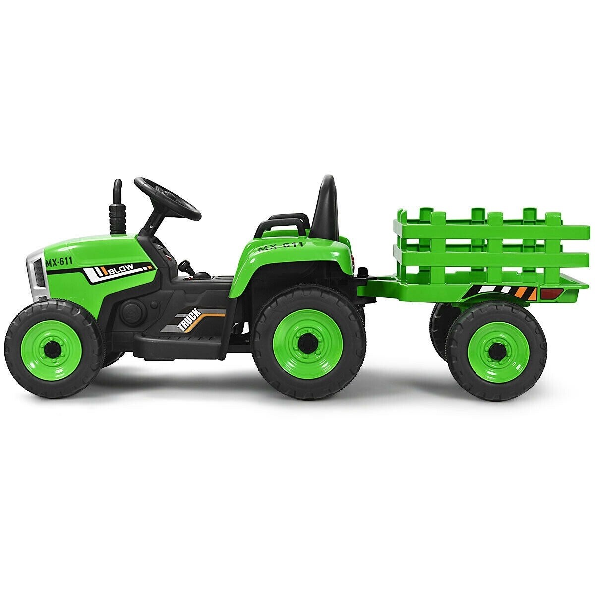 12V Kids Ride On Tractor with Trailer Ground Loader Green Bed