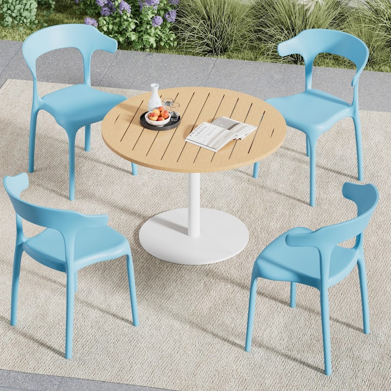 Javlergo 4-Pack Stackable Plastic Chairs for Indoor & Outdoor Use 250lb Capacity Horn Back Design Patio Dining Chairs - Blue