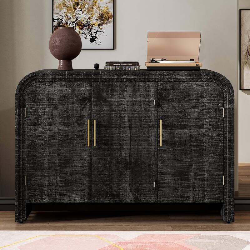Vintage Chic Wooden Sideboard with Foot Pads - Antique Black