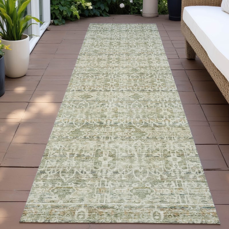 Machine Washable Indoor/Outdoor Traditional Harmony Chantille Rug - Sage - 2'3" x 7'6"