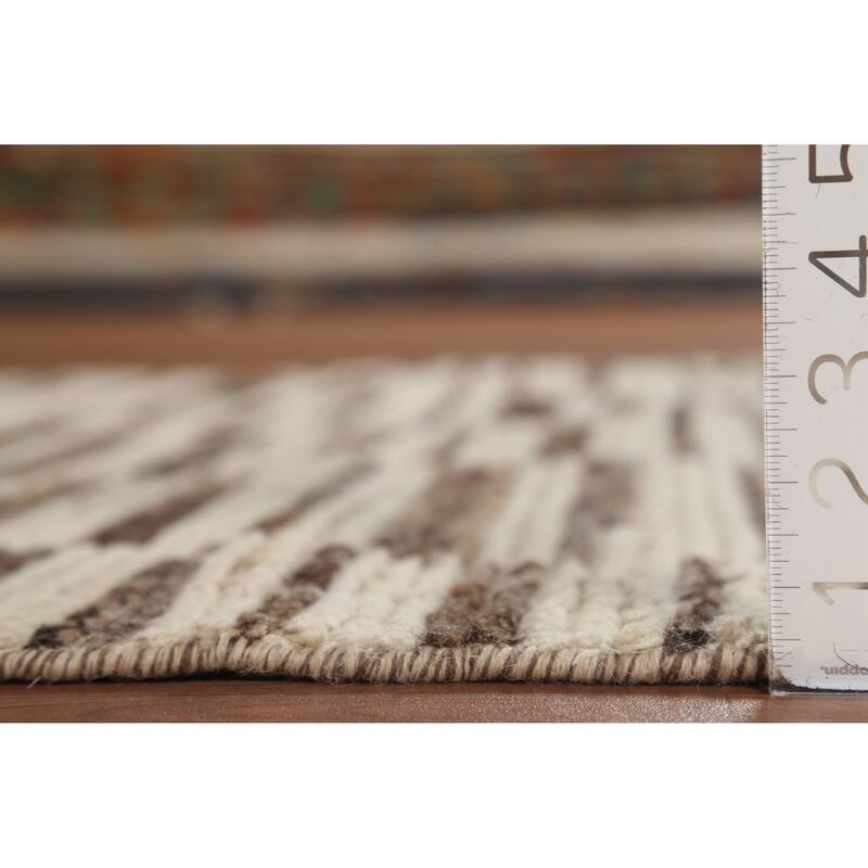 All-Over Striped Moroccan Oriental Runner Rug Hand-Knotted Wool Carpet - 4'0"x 13'6"