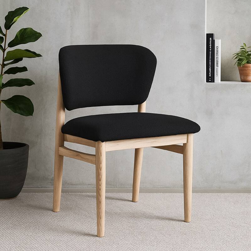 Fela Dining Chair Set of 2, Black Seat and Back, Natural Brown Wood