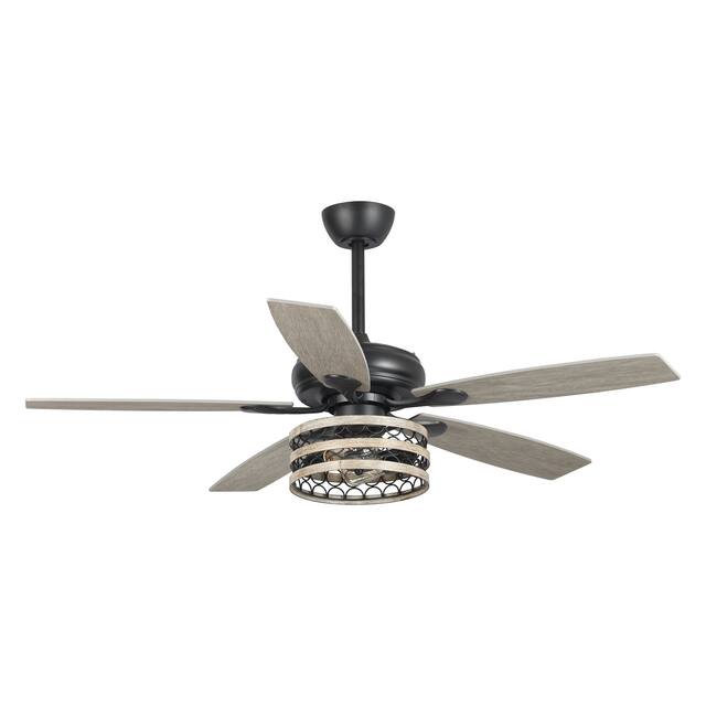 52" Farmhouse Wood 5-Blade LED Ceiling Fan with Light Kit