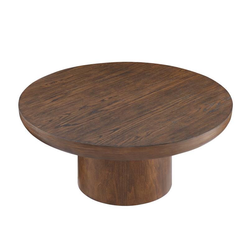 GDF Studio - Caden Modern Wood Veneer Round Coffee Table with Cylindrical Base