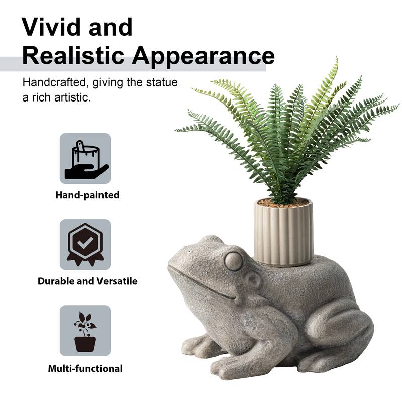 Glitzhome MGO Snail Frog Garden Statue Indoor Outdoor Art Figurine Planter Stand