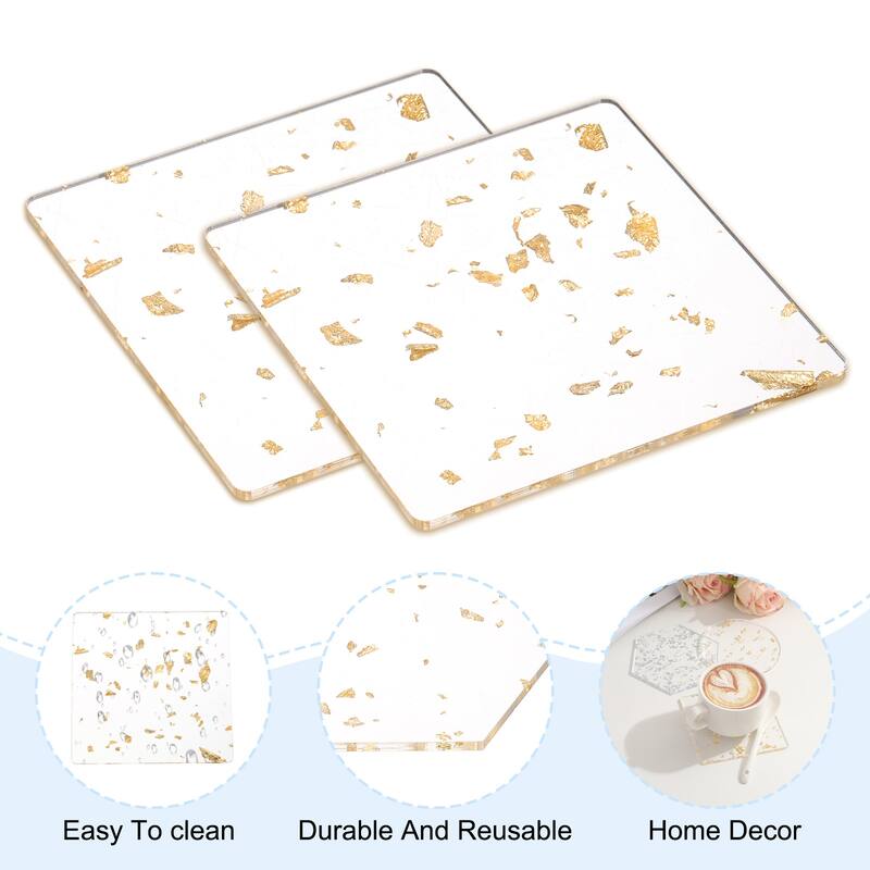 2pcs Foil Acrylic Drinks Coaster Square Table Coaster Decor