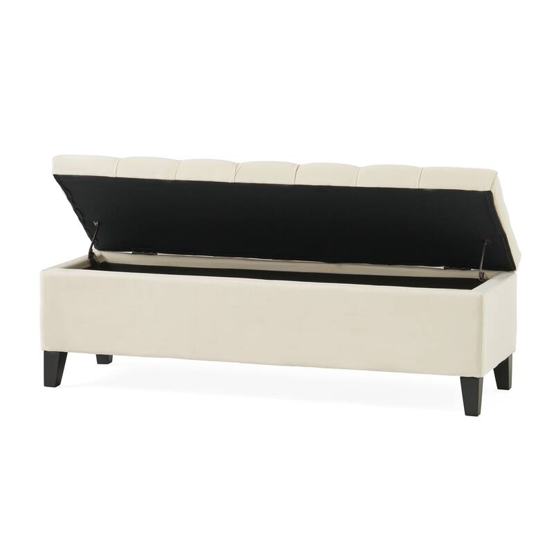 Tufted Storage Bench with Wooden Legs for Bedroom, Entryway