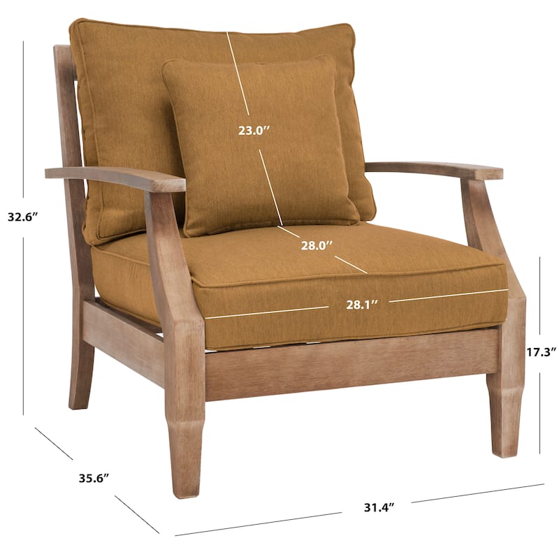 SAFAVIEH Couture Outdoor Patio Furniture Martinique Wood Arm Chair - 31"W x 36"D x 33"H - Natural/Brown