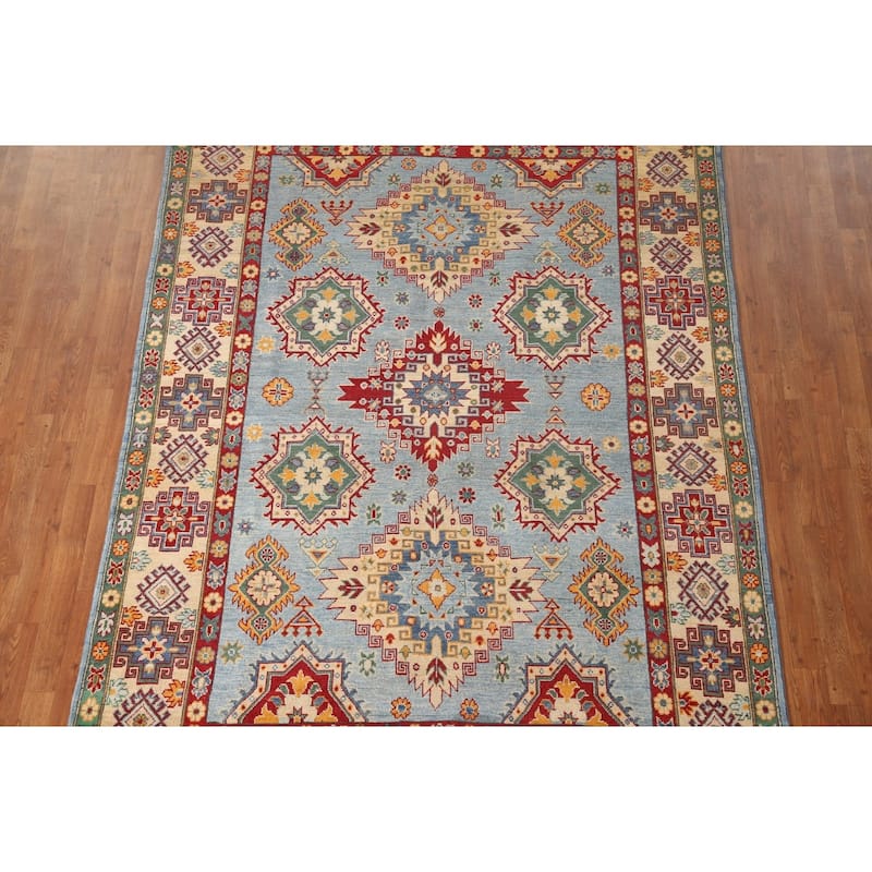 Light Blue Kazak Oriental Area Rug Handmade Wool Carpet - 6'6" x 9'7"