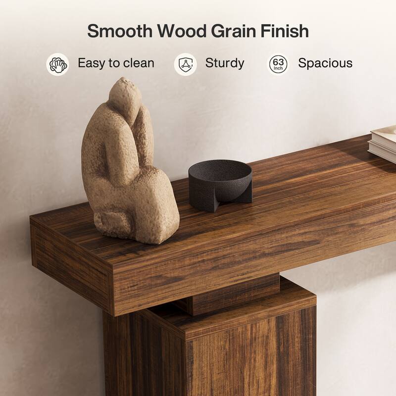 Industrial Sofa Console Table with Double Pedestal for Entryway