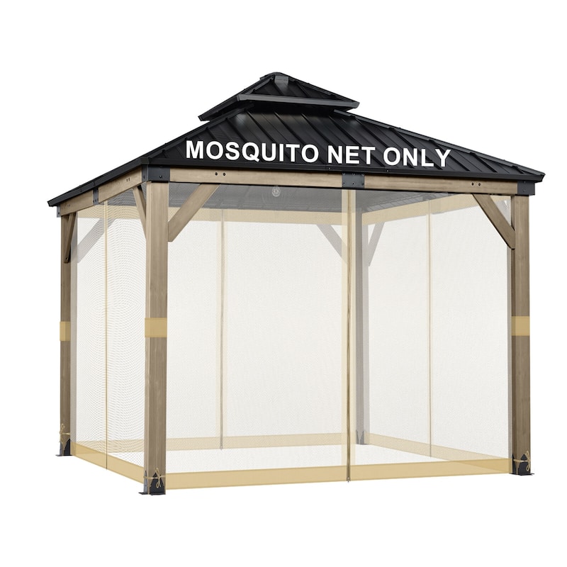 Aoodor Gazebo Universal Mosquito Netting Screen Replacement, 4-Panel Screen Walls with Double Zippers - (Mosquito Net Only) - 12x12