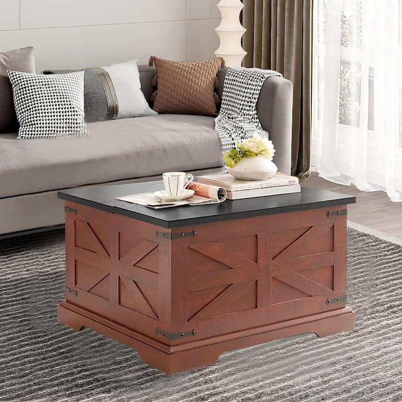 Roomfitters Farmhouse Coffee Table with Lift Top Square, Wood Center Table, Square Wood Center Table with Hidden Storage