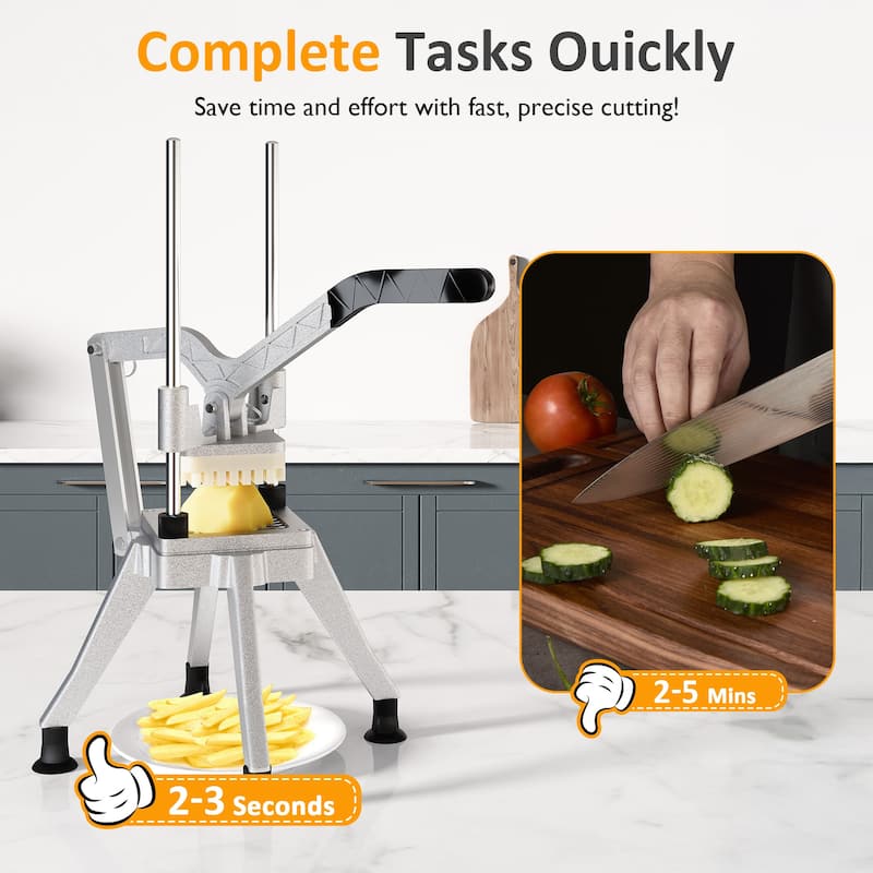 French Fry Cutter with 1/2 Inch and 3/8 Inch Blades, Stainless Steel