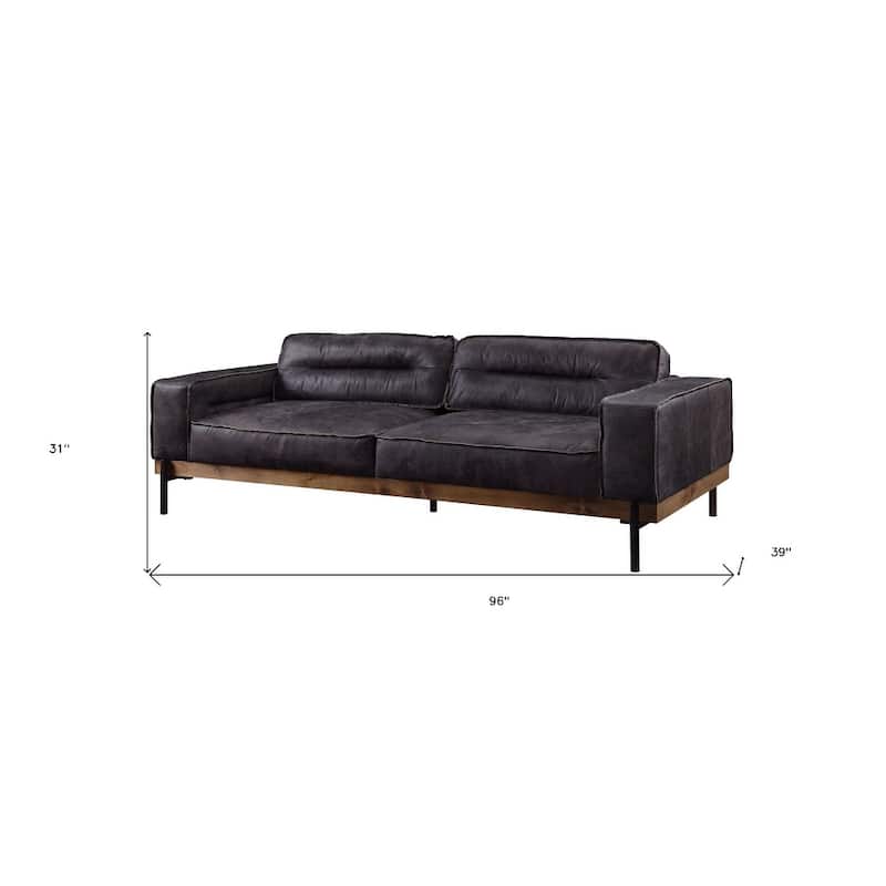 HomeRoots 96" Ebony Top Grain Leather Sofa With Black Legs - 96