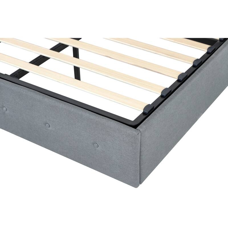 Light Gray Full Size Modern Metal Platform Bed with Storage,Wingback Headboard and USB Ports