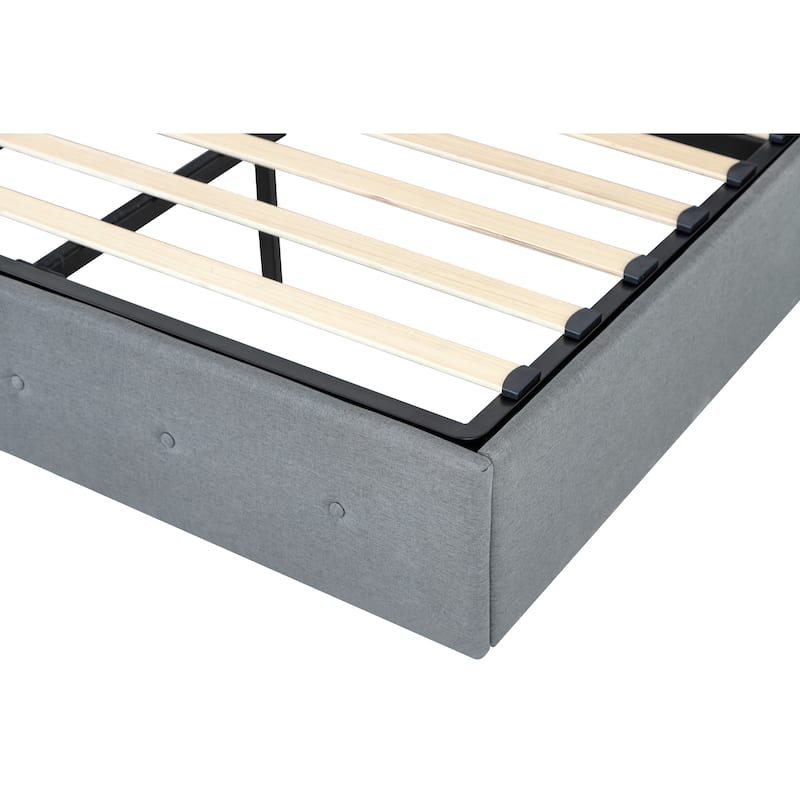 Light Gray Queen Size Modern Metal Platform Bed with USB Ports