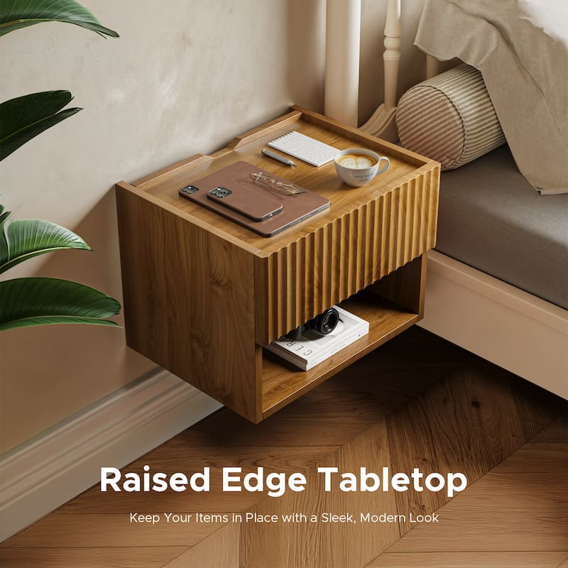 Modern Wall-Mounted Floating Nightstands with Drawer and Open Shelf (Set of 2)