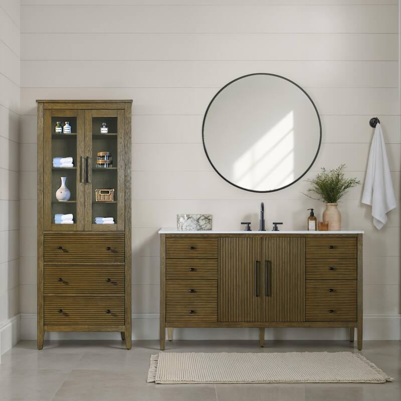 Kensington 16-28 Inch Bath Storage Glass Cabinet