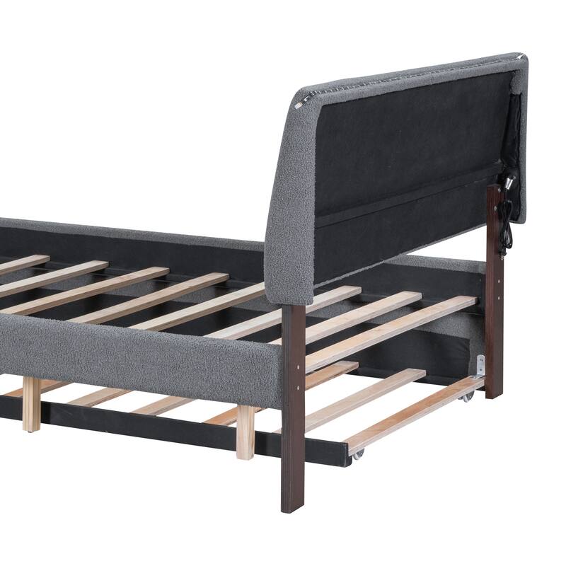 Teddy Fleece Upholstered Platform Bed with Trundle by Harper&Bright Designs