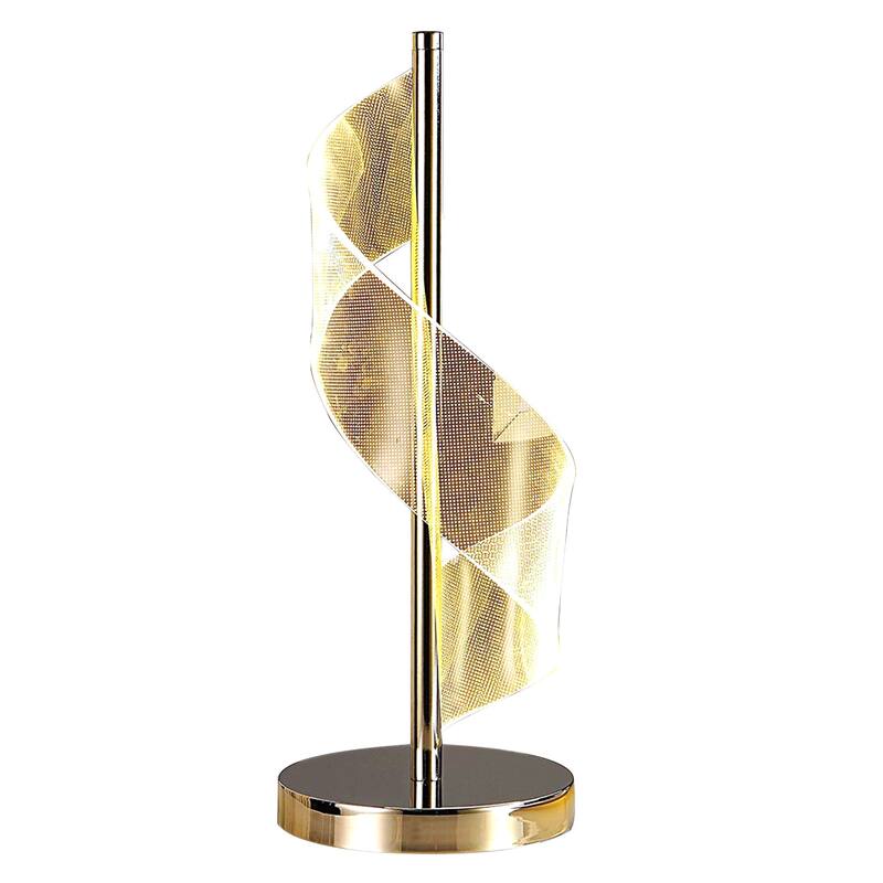 Melly 19 Inch Table Lamp, LED Swirl Ribbon Design, Acrylic, Bright Nickel - Silver, Nickel