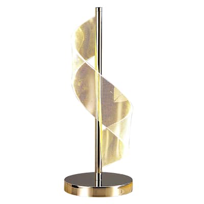 Melly 19 Inch Table Lamp, LED Swirl Ribbon Design, Acrylic, Bright Nickel