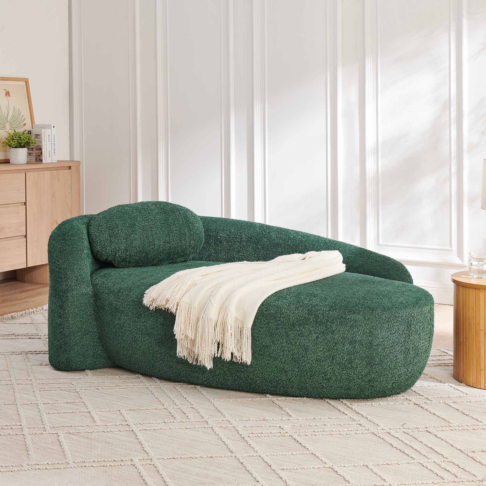 Modern Oval Single Lazy Sofa Chair with Boucle Upholstered, Integrated Backrest & Pillow by GDFStudio