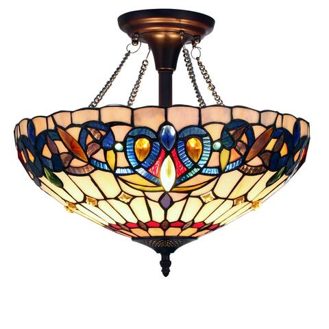 Tiffany-Style Victorian Design 2-light Dark Bronze Semi-Flush Mount