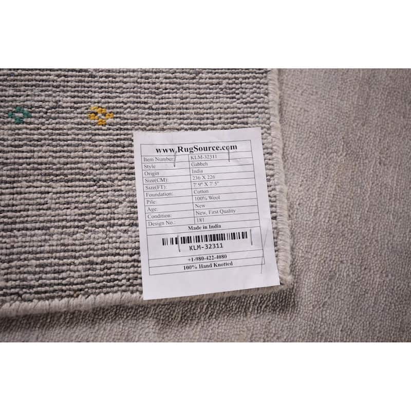 Tribal Gabbeh Indian Square Area Rug Hand-Knotted Wool Carpet - 7'5"x 7'9"