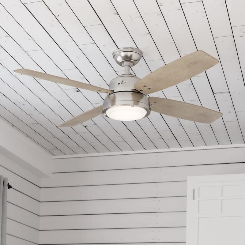 Hunter 52" Wingate Ceiling Fan with LED Light Kit and Handheld Remote - Transitional, Coastal - Brushed Nickel