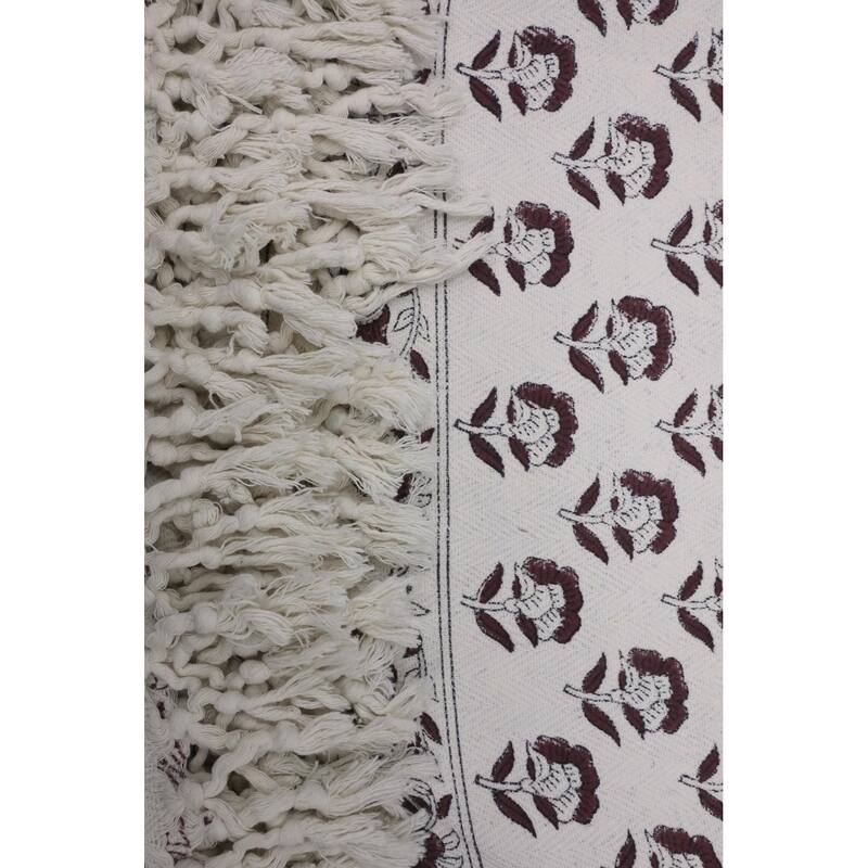 Fabdivine Rohini Handwoven Cotton Blanket- Stylish Block Print Throw for Home Decor & Bed Cover with Handcrafted Fringe, 90"x54"