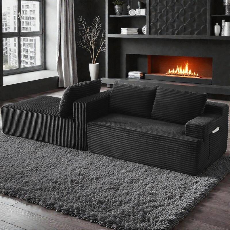L Shaped Cloud Sectional Sofa with Deep Seat, Corduroy Modular Sleeper Couch, No Assembly Required
