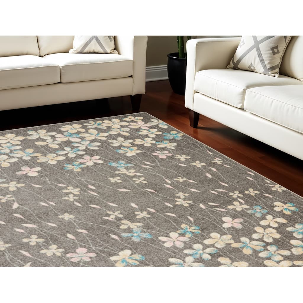 HomeRootsFloral Contemporary Rectangle Area Rug - 108' X '72' X '0.5