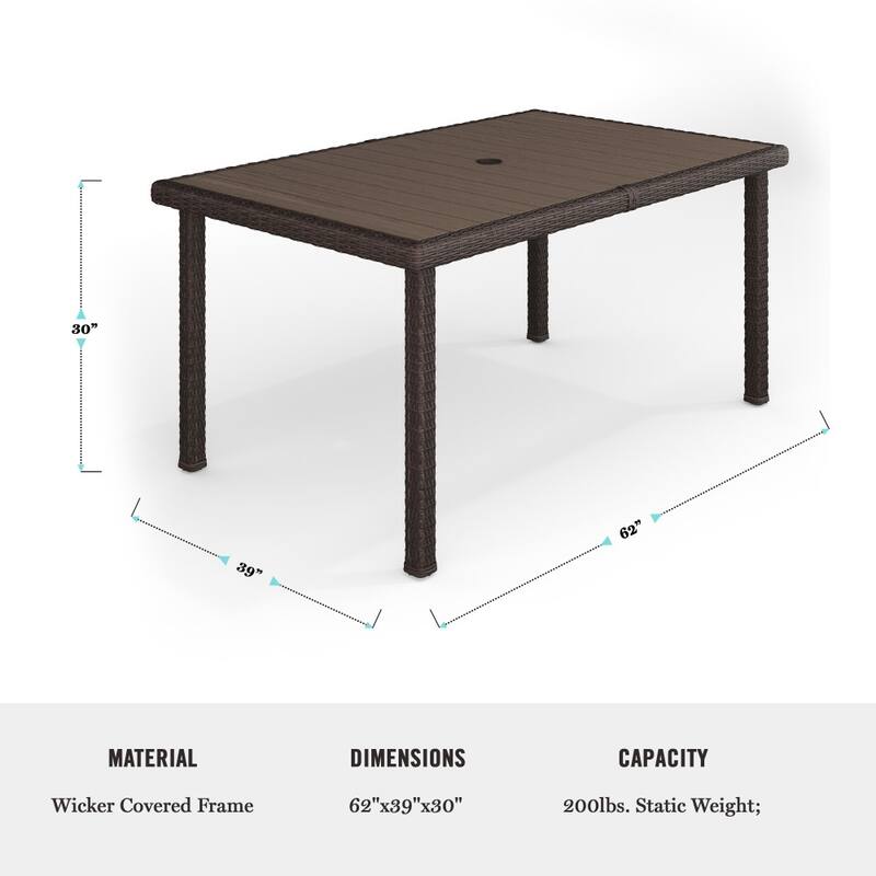 Martha Stewart 60" Outdoor Rattan Wicker Patio Table with Engineered Wood Top - 39"W x 62"D x 30"H