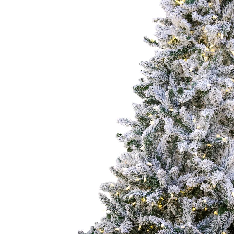 National Tree Company 9 ft. Snowy Hudson Hinged Tree with 1200 Dual Color LED Lights - 9 Foot