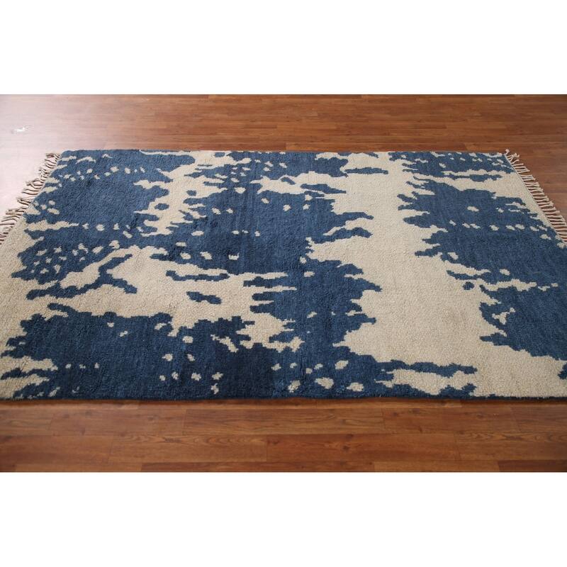 Abstract Moroccan Indian Area Rug Hand-Knotted Wool Carpet - 4'11"x 7'9"