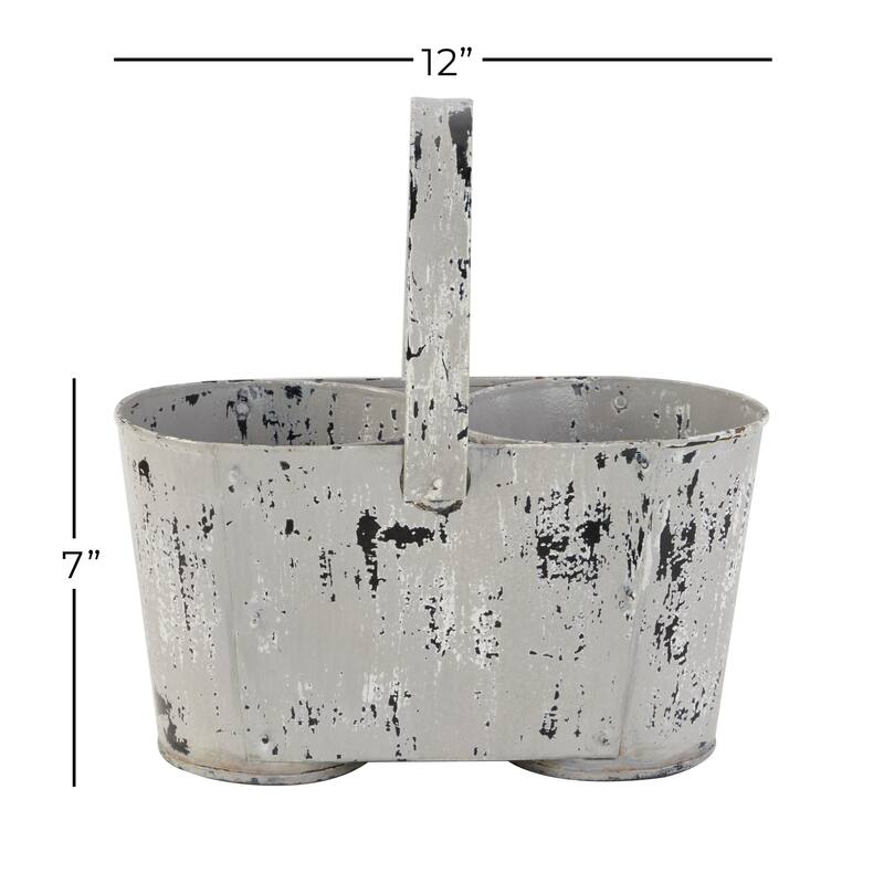 White Metal Vintage Planter 13 x 12 x 7 - 12 x 7 x 13Round