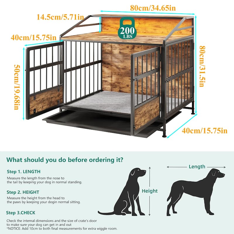 Dog Crates with Storage, Dog Crate Furniture Large Wooden Dog Kennel with Double Doors