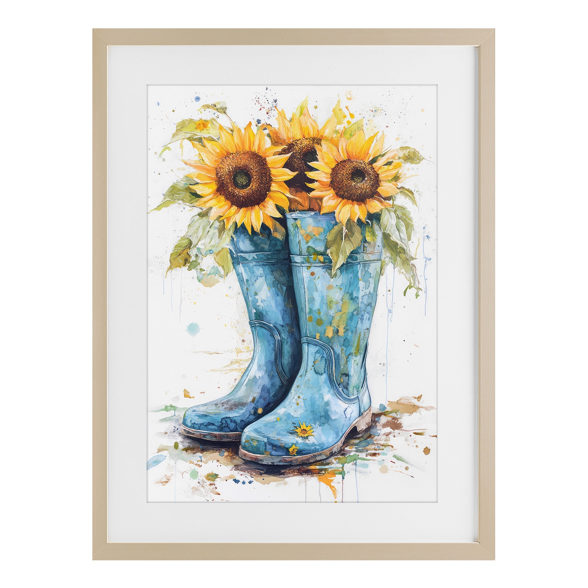 Stupell Blue Rain Boots & Sunflowers Under Glass Framed Design By Tina LeCour
