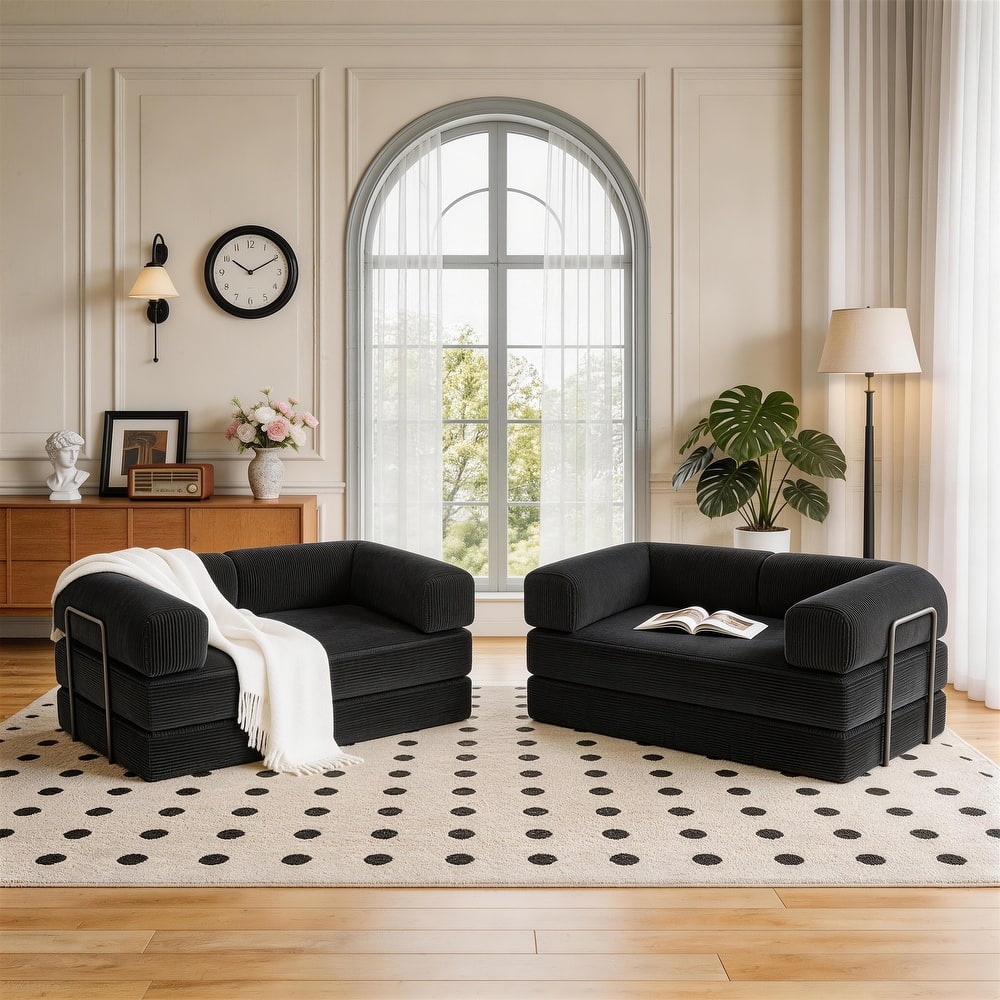 2 Set Corduroy Large Couch Convertible Floor Sofa Bed Sleeper