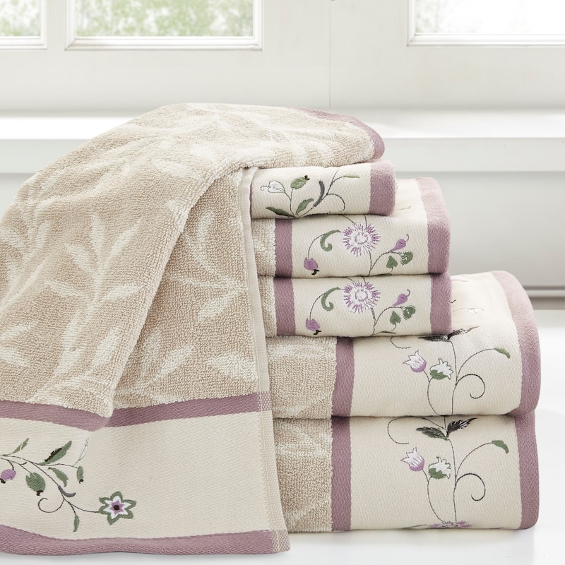 Madison Park Belle Embroidered Cotton Jacquard 6-piece Towel Set - Purple